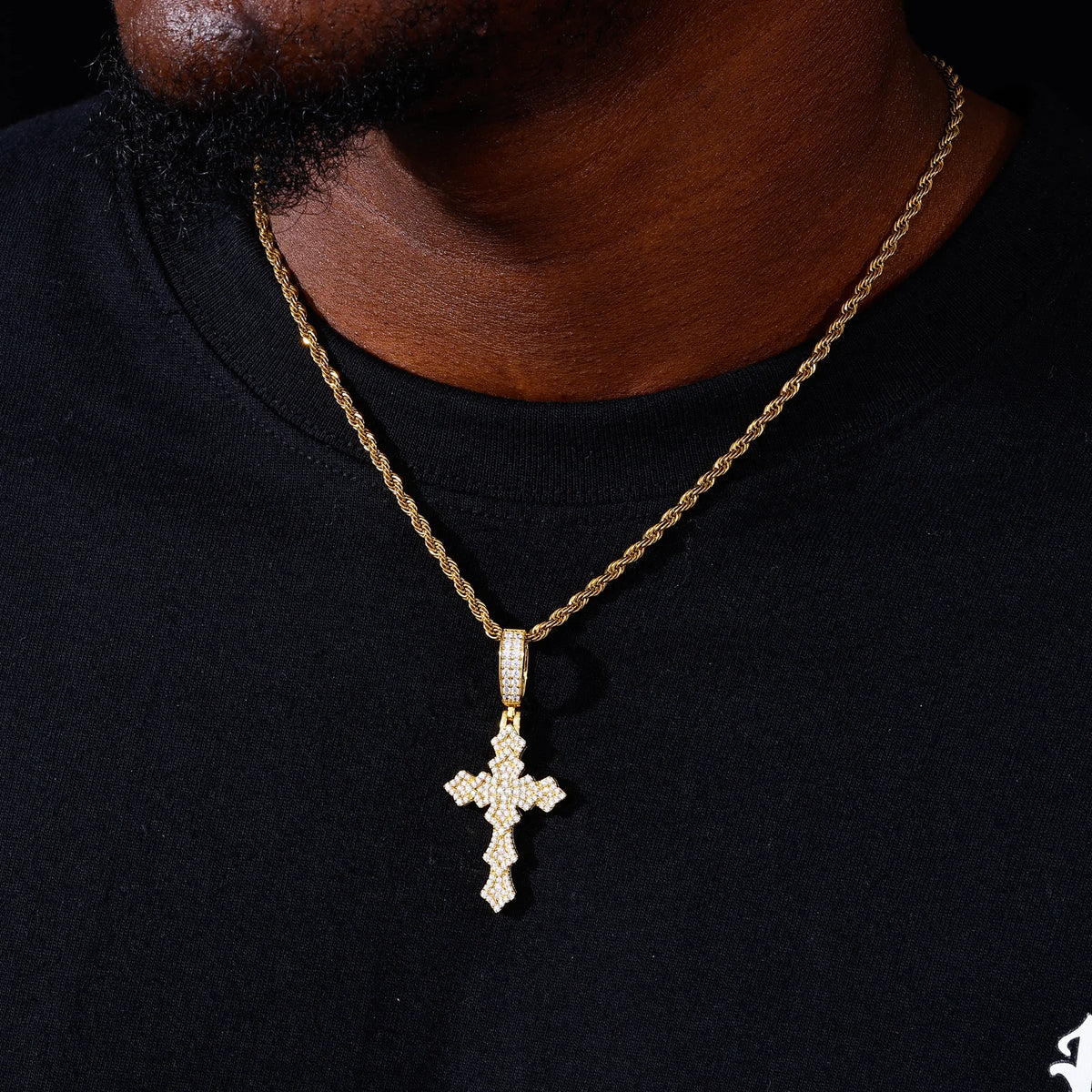 Unisex 925 Sterling Silver VVS Moissanite Iced Out Layered Lily Cross Pendant TQP0858