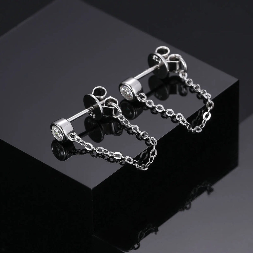 Unisex Iced Out 925 Sterling Silver Black Rhodium Plated VVS Moissanite Round Brilliant Cut Geometric Stud Earrings