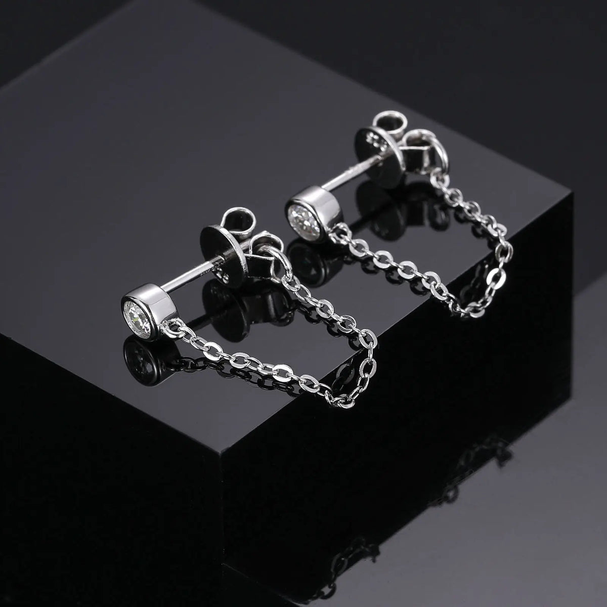 Unisex Iced Out 925 Sterling Silver Black Rhodium Plated VVS Moissanite Round Brilliant Cut Geometric Stud Earrings