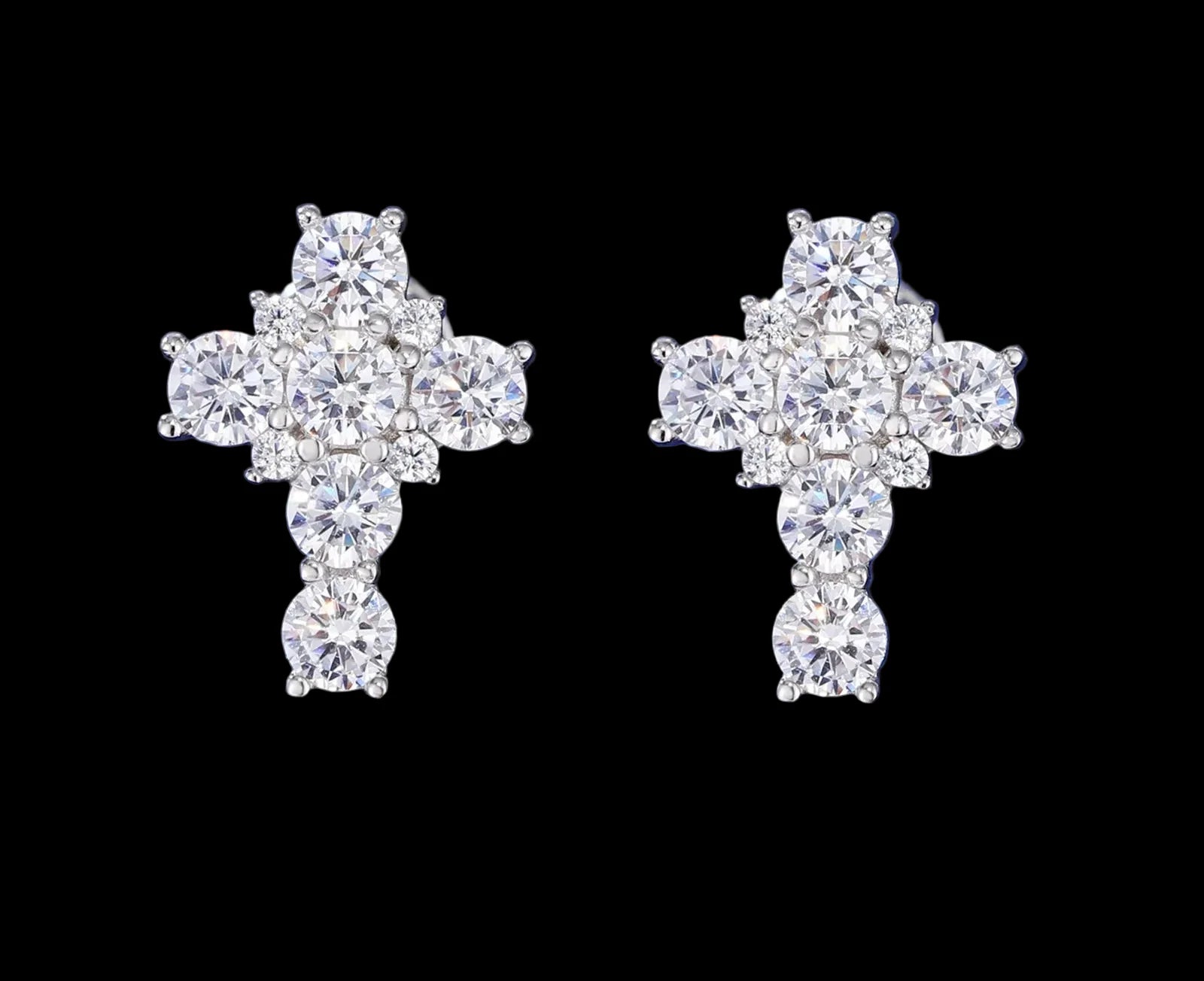 Unisex 925 Sterling Silver VVS Moissanite Baguette Cluster Cross Stud Earrings