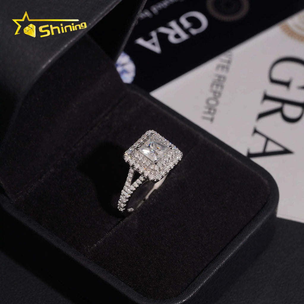 Women's Iced Out 925 Sterling Silver Princess Cut VVS Moissanite Wedding Engagement Ring