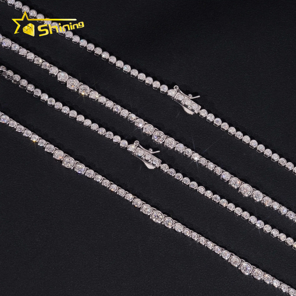 Unisex 2mm Round Brilliant Cut VVS Moissanite Bezel Choker Necklace Rhodium Plated 925 Sterling Silver