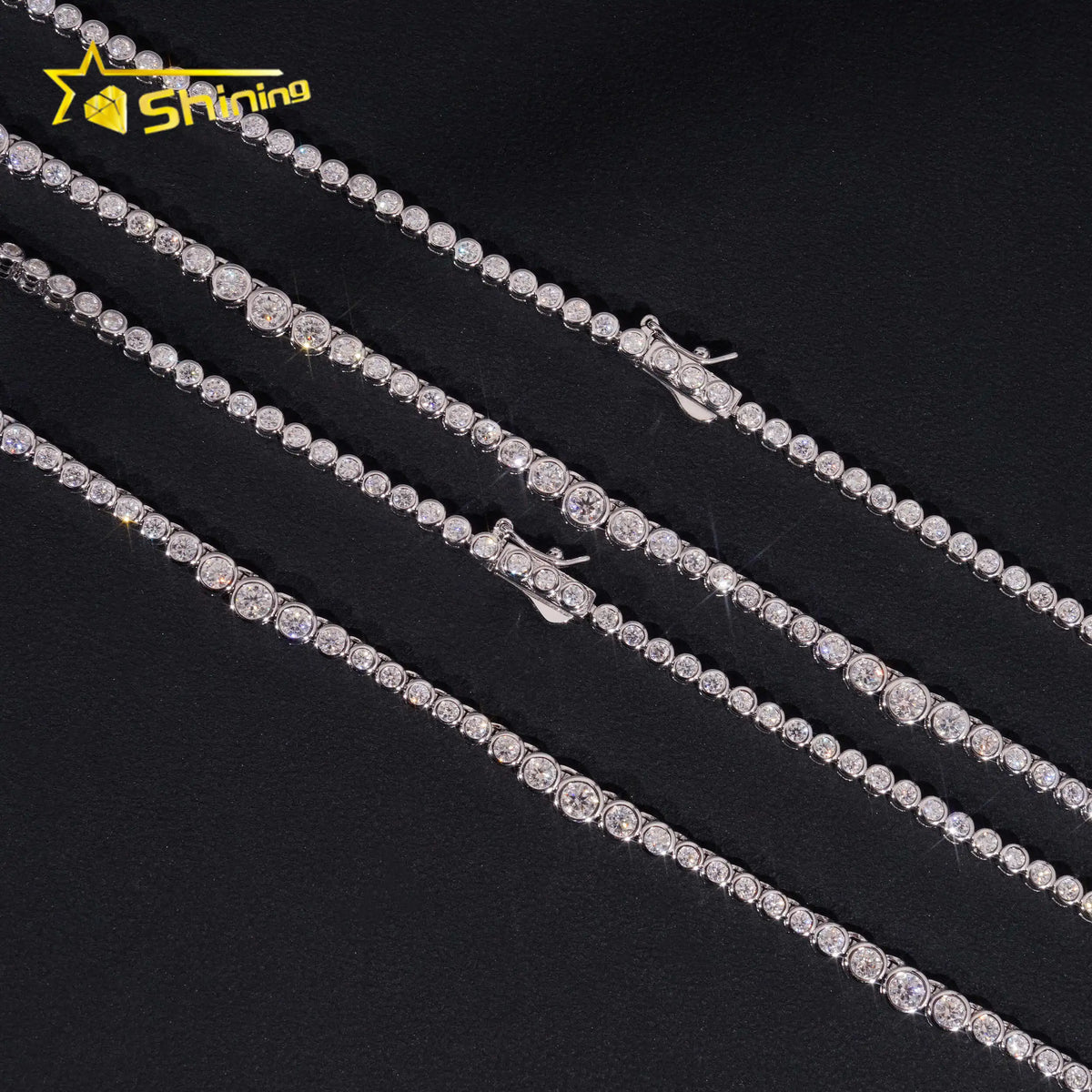 Unisex 2mm Round Brilliant Cut VVS Moissanite Bezel Choker Necklace Rhodium Plated 925 Sterling Silver