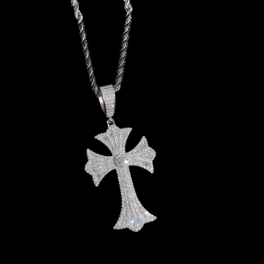 Unisex 925 Sterling Silver Moissanite Cross Iced Out Pendant YP0620