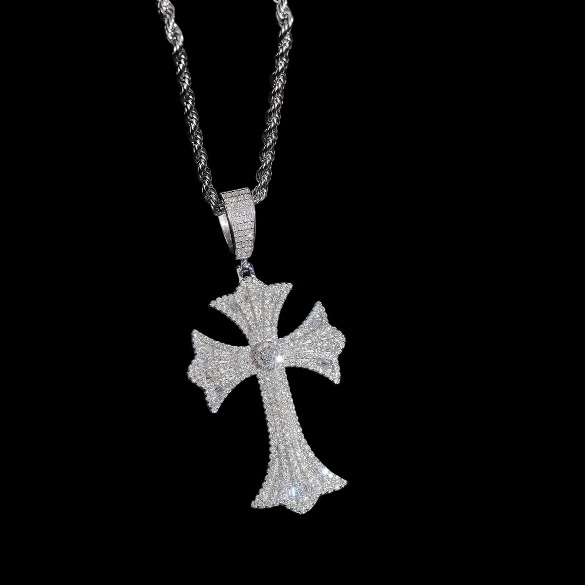Unisex 925 Sterling Silver Moissanite Cross Iced Out Pendant YP0620