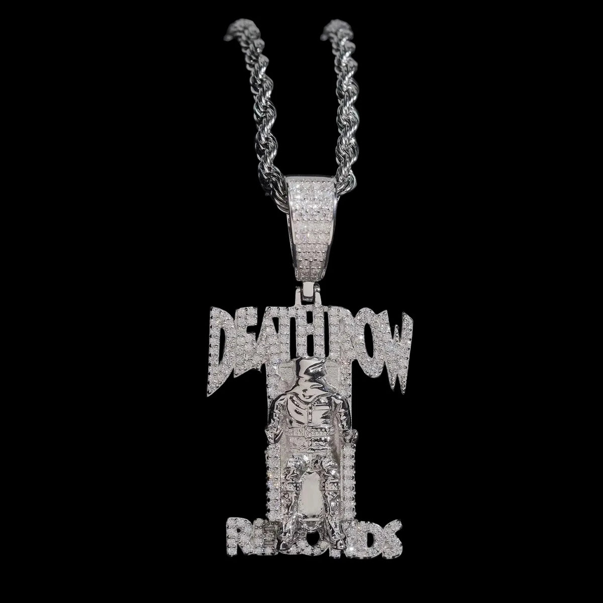 Unisex Iced Out 925 Sterling Silver Moissanite Deathrow Pendant