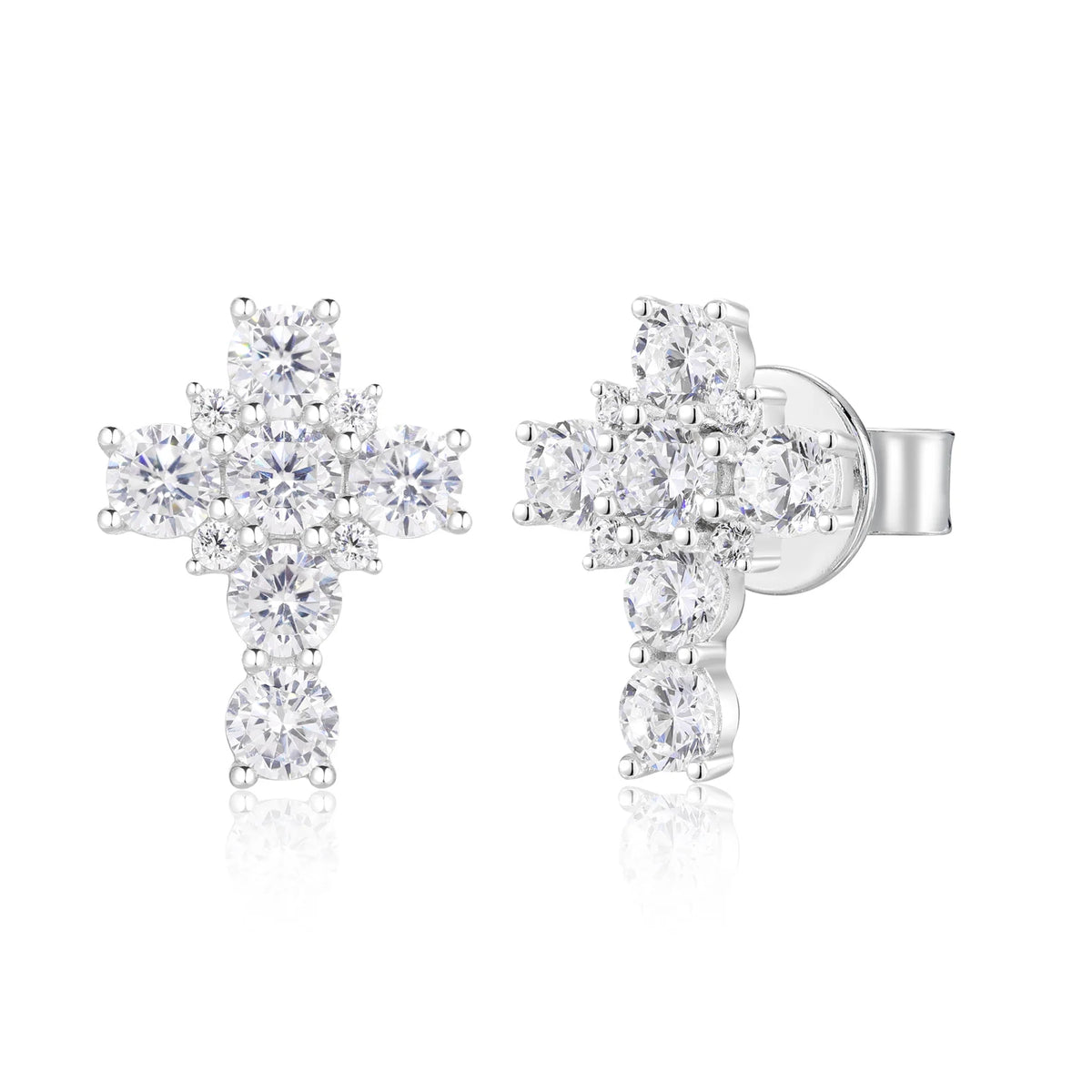 Unisex 925 Sterling Silver VVS Moissanite Baguette Cluster Cross Stud Earrings