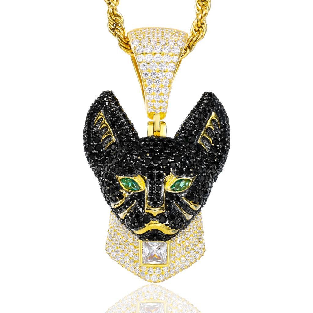 Unisex 925 Sterling Silver VVS Moissanite Ancient Egyptian Bastet Cat God Iced Out Pendant TQP0816