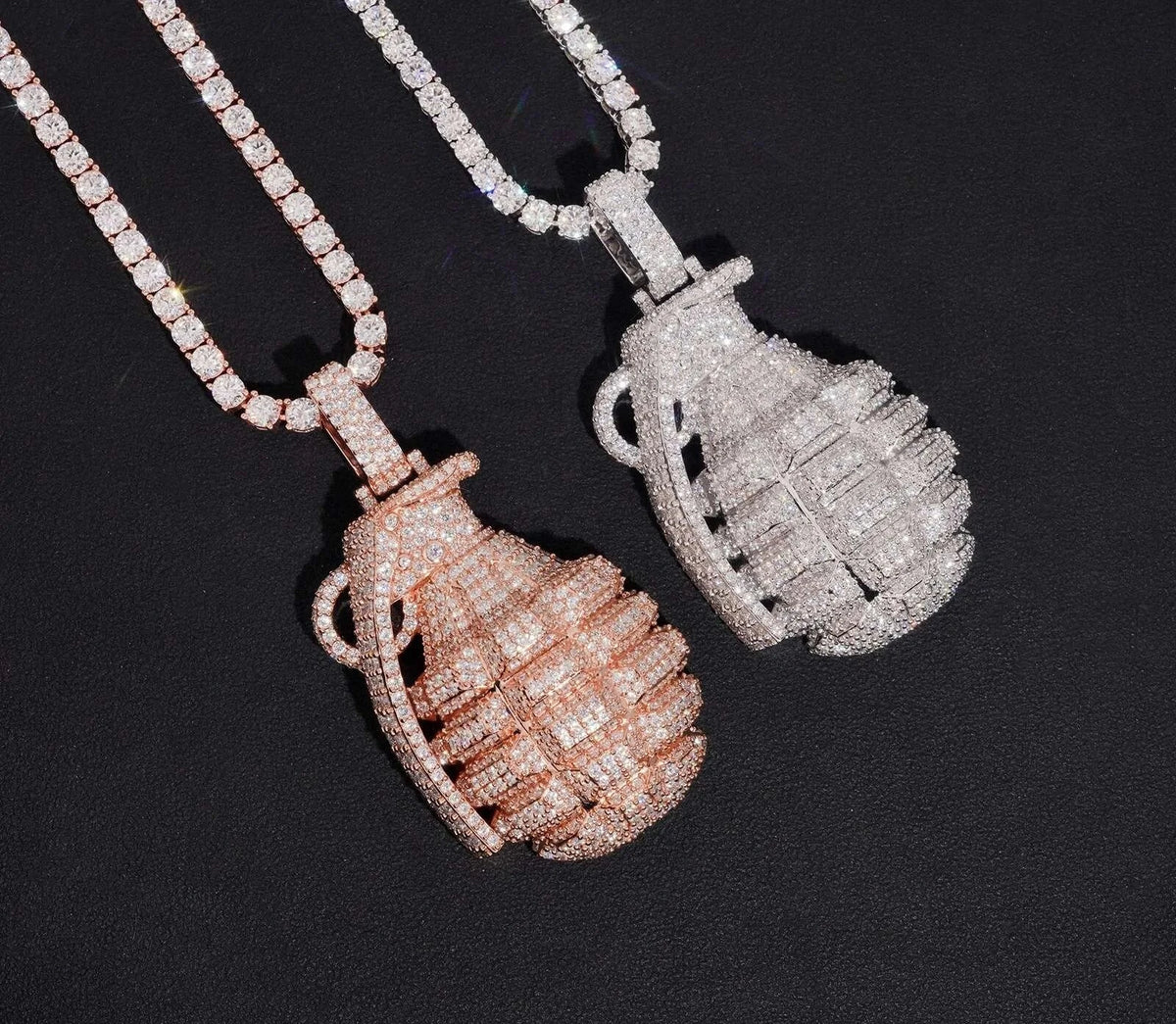 Unisex Iced Out Hand Grenade Pendant 925 Sterling Silver VVS Moissanite BP5181