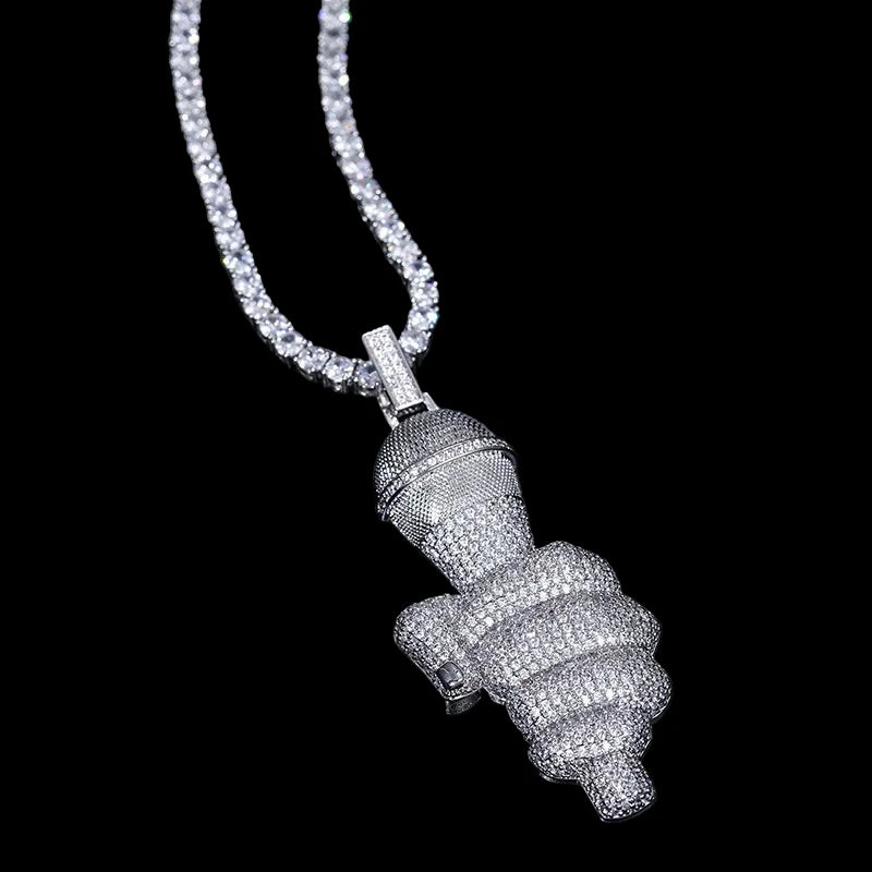 Unisex Iced Out Rapper's Microphone Pendant 925 Sterling Silver VVS Moissanite TQP0341