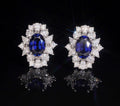 Women's Royal Blue Sapphire and Moissanite Stud Earrings 925 Sterling Silver