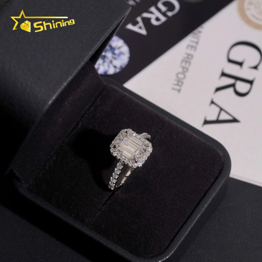 Women's Emerald Cut 3ct VVS Moissanite Halo Engagement Ring 925 Sterling Silver