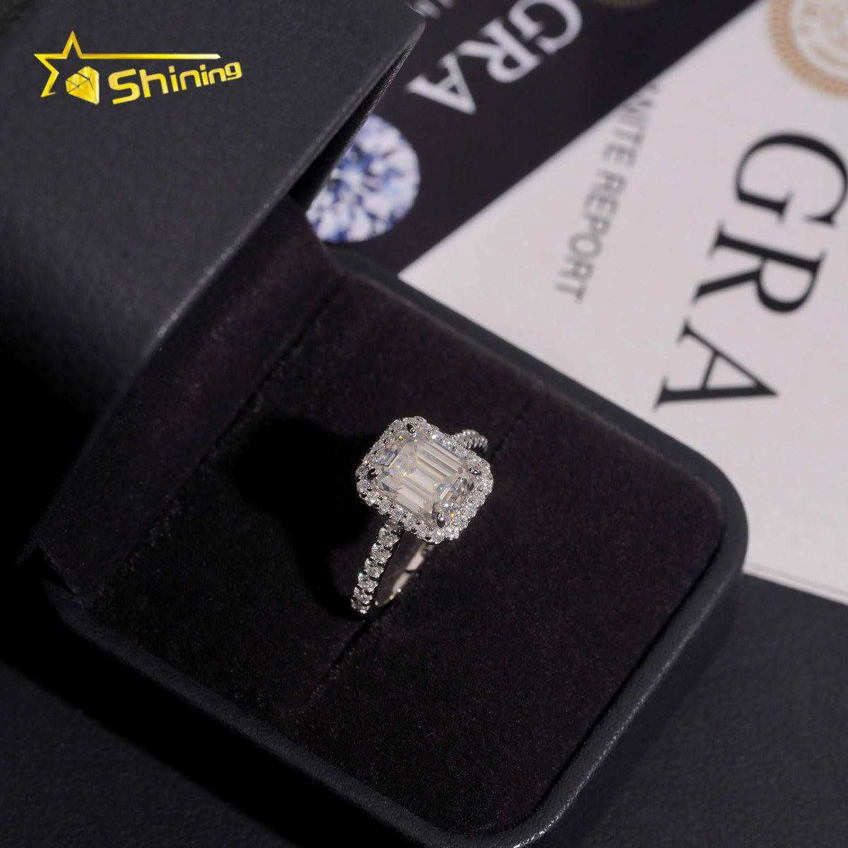 Women's Emerald Cut 3ct VVS Moissanite Halo Engagement Ring 925 Sterling Silver