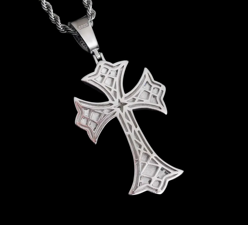 Unisex 925 Sterling Silver Moissanite Cross Iced Out Pendant YP0620