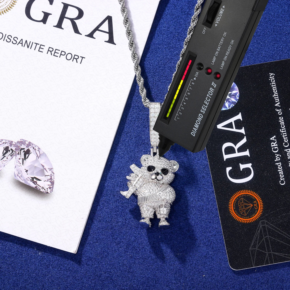 Men's Iced Out Bear Holding AK Pendant 925 Sterling Silver VVS Moissanite TQP0799