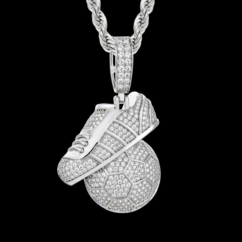 Unisex 925 Sterling Silver VVS Moissanite Iced Out Soccer Shoe Pendant TQP1078