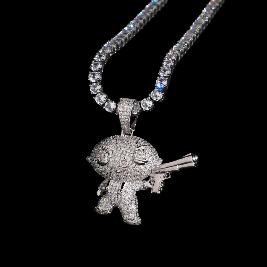 Unisex 925 Sterling Silver VVS Moissanite Hip Hop Gun Iced Out Pendant