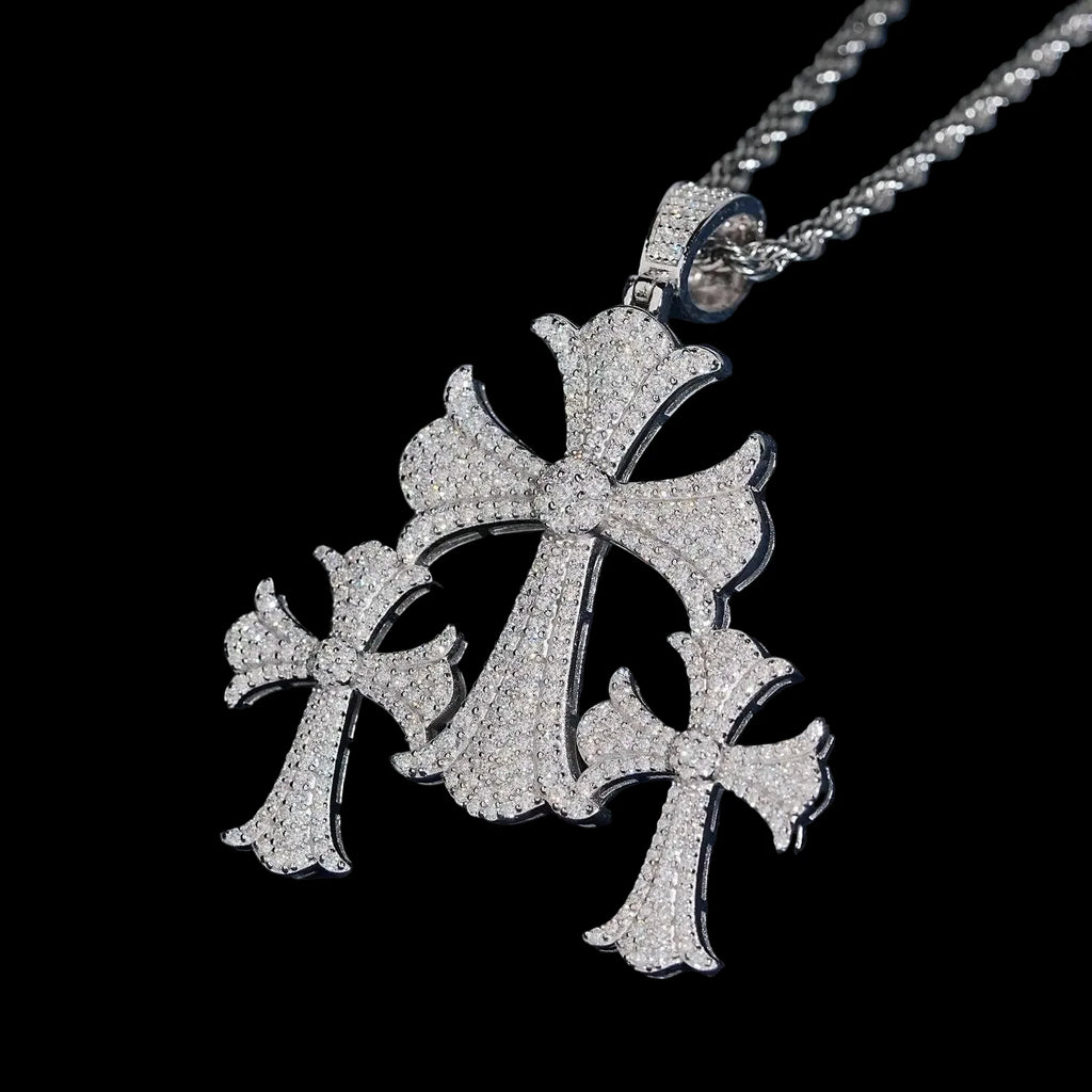 Unisex 925 Sterling Silver Moissanite Hip Hop Cross Iced Out Pendant