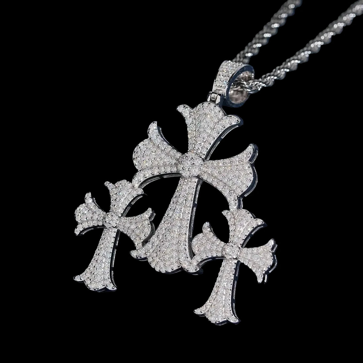 Unisex 925 Sterling Silver Moissanite Hip Hop Cross Iced Out Pendant