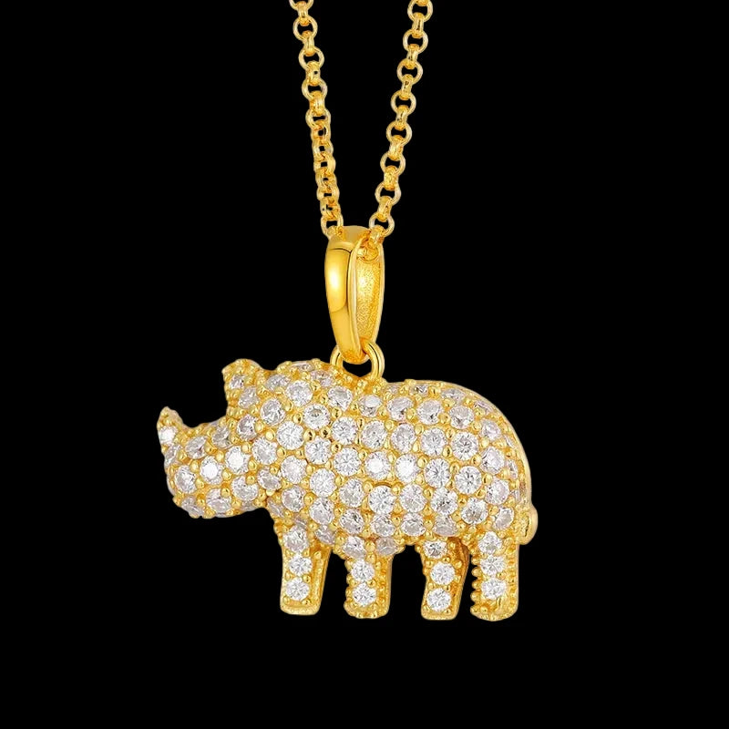 Men's 925 Sterling Silver VVS Moissanite Iced Out Rhinoceros Pendant TQP0050