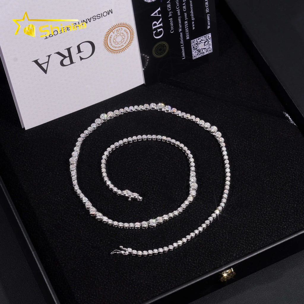 Unisex 2mm Round Brilliant Cut VVS Moissanite Bezel Choker Necklace Rhodium Plated 925 Sterling Silver