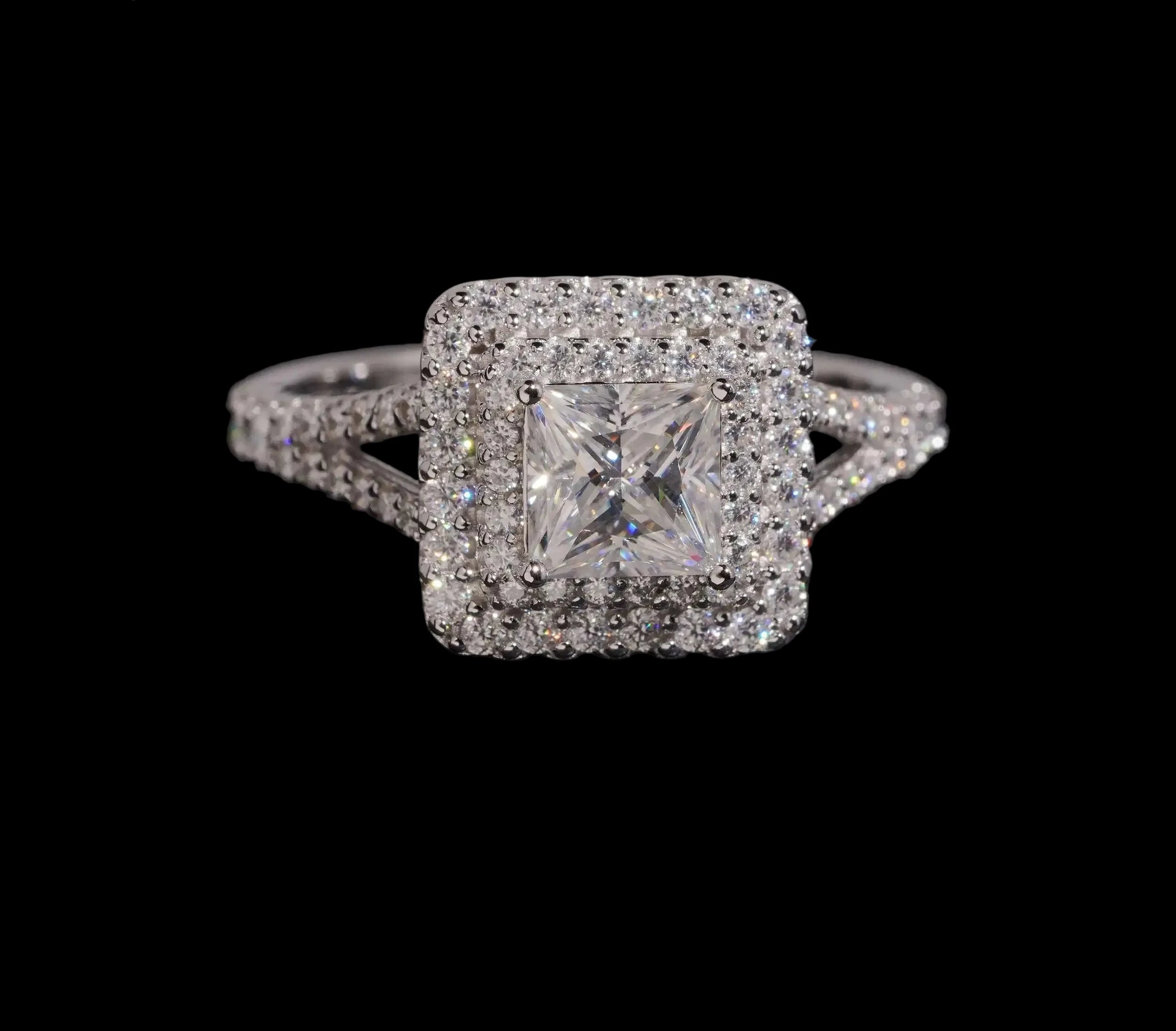 Women's Iced Out 925 Sterling Silver Princess Cut VVS Moissanite Wedding Engagement Ring