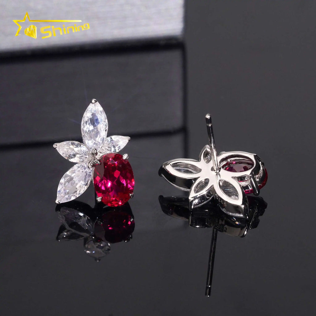 Women's 925 Sterling Silver Lab Grown Ruby and Moissanite Stud Earrings