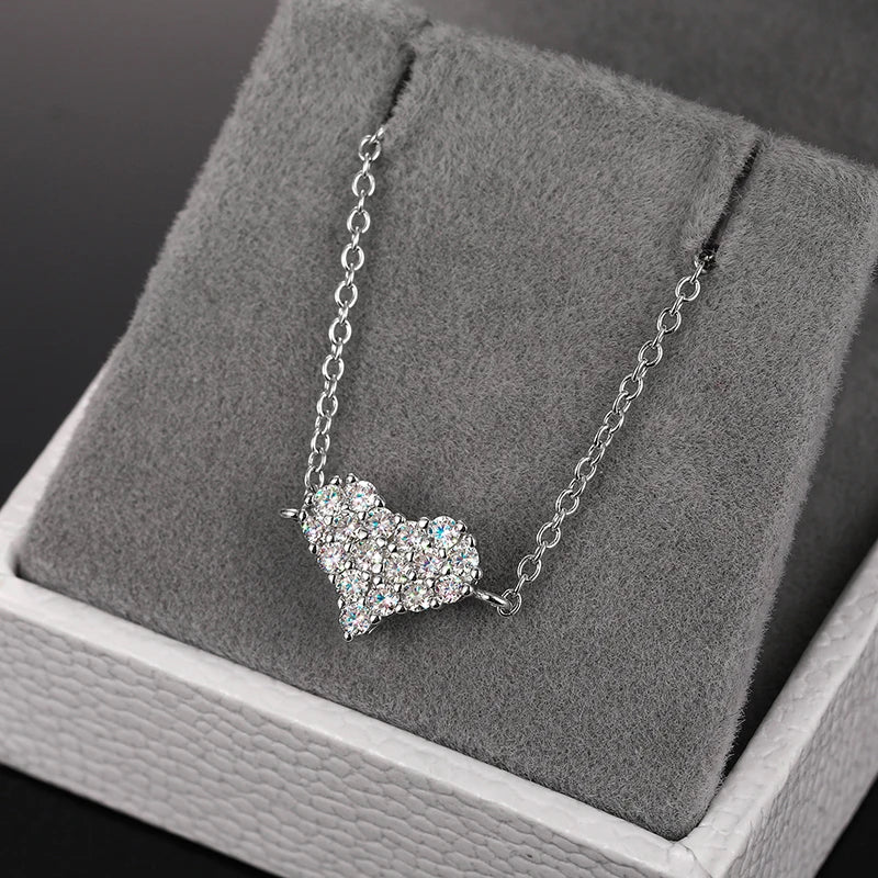 Women's Iced Out 925 Sterling Silver VVS Moissanite Heart Charm Bracelet