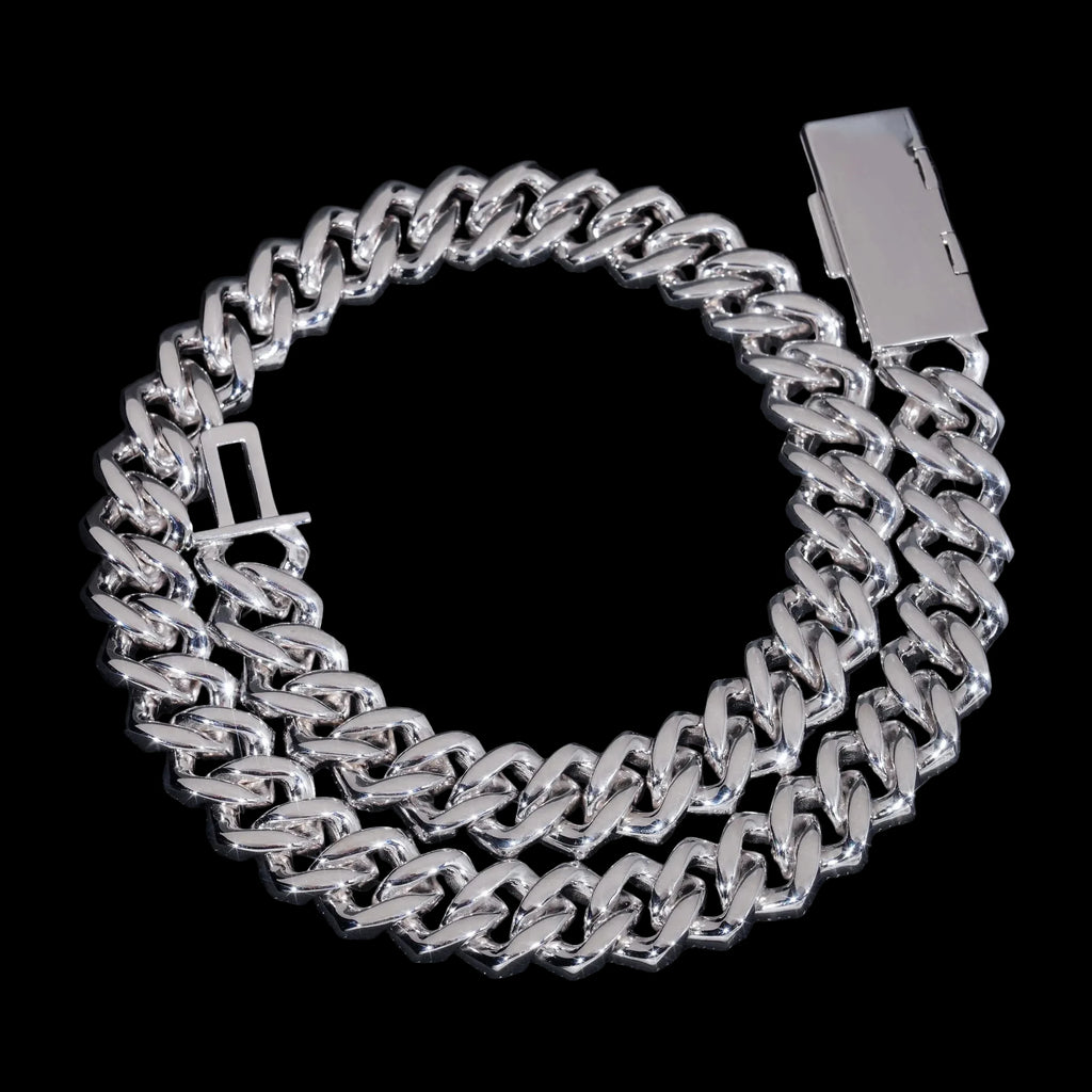 Men's 18mm Baguette Cut VVS Moissanite Cuban Link Chain Necklace 925 Sterling Silver