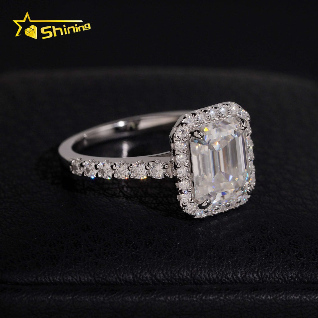 Women's Emerald Cut 3ct VVS Moissanite Halo Engagement Ring 925 Sterling Silver