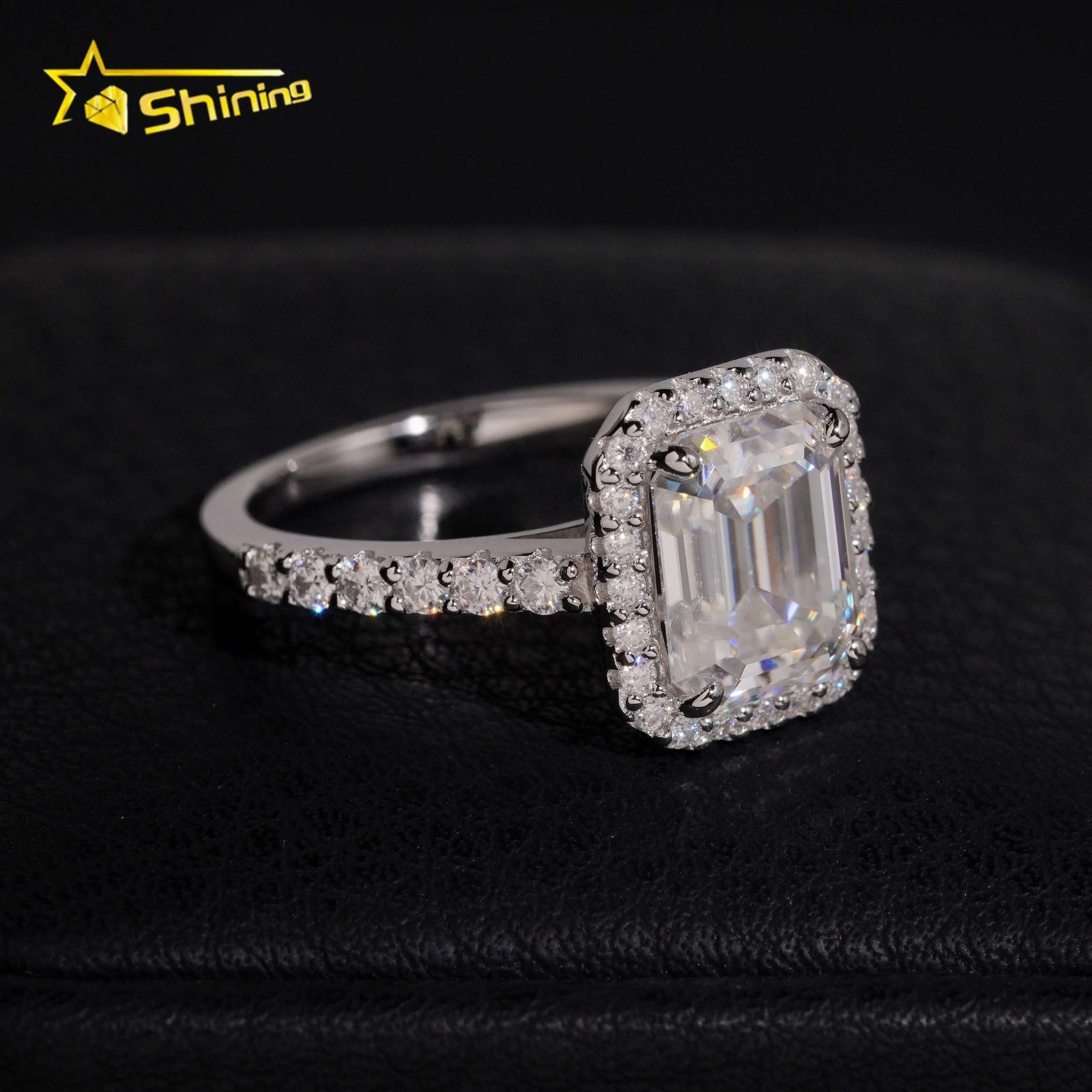 Women's Emerald Cut 3ct VVS Moissanite Halo Engagement Ring 925 Sterling Silver