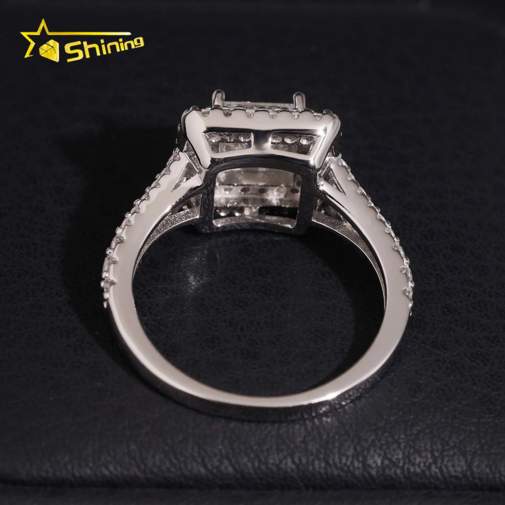 Women's Iced Out 925 Sterling Silver Princess Cut VVS Moissanite Wedding Engagement Ring