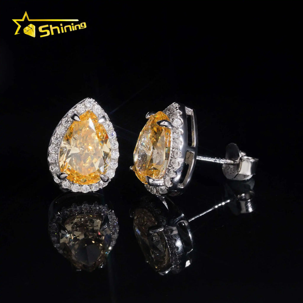 Women's Pear Cut Sunny Orange Lab Grown Moissanite Stud Earrings 925 Sterling Silver