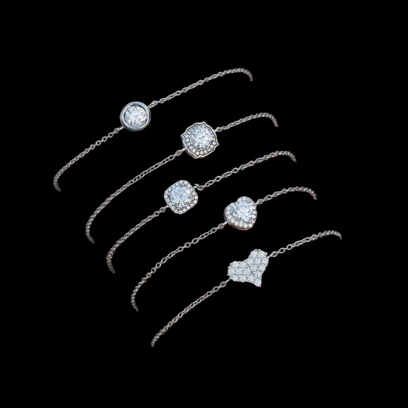 Women's Iced Out 925 Sterling Silver VVS Moissanite Heart Charm Bracelet