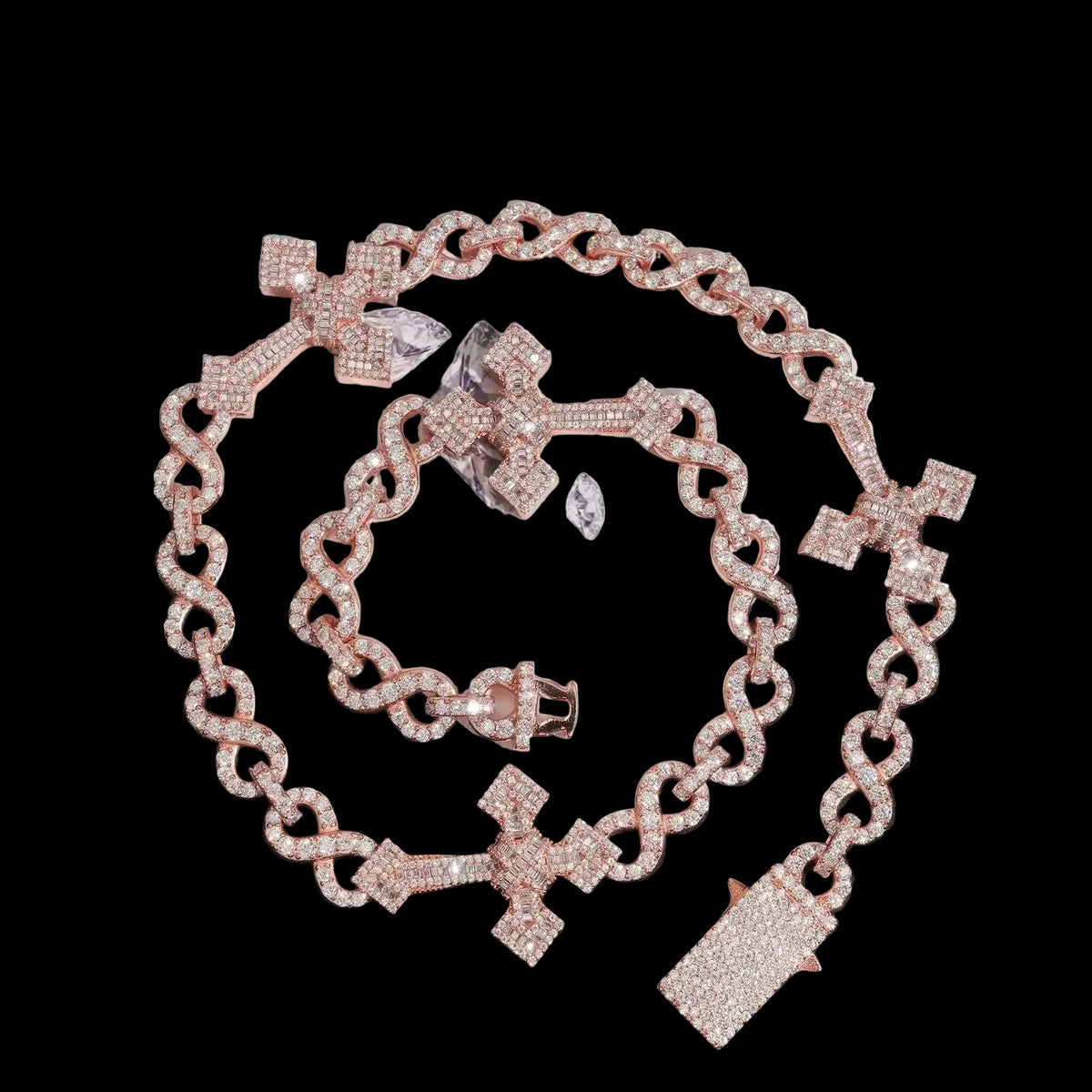 Men's Round Brilliant Cut VVS Moissanite Cuban Link Chain Necklace Gold Plated 925 Sterling Silver