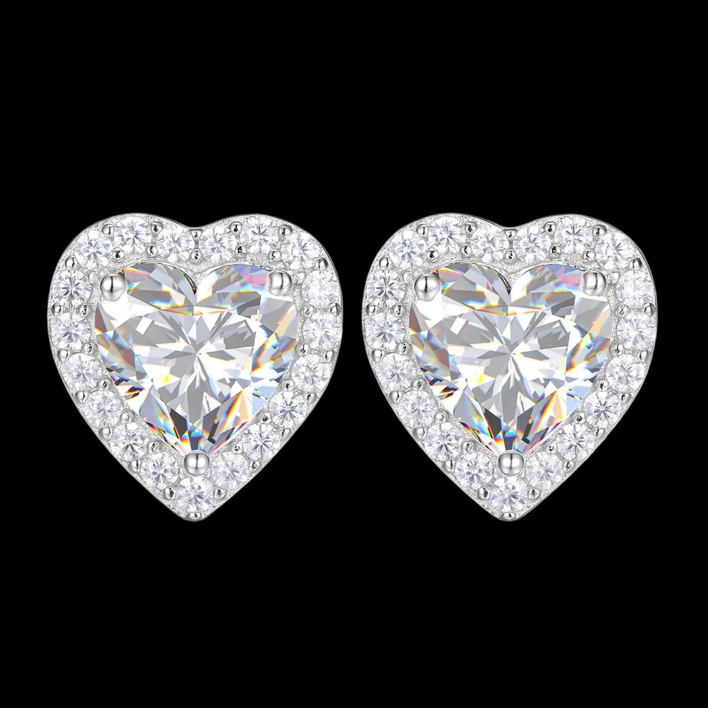 Unisex Iced Out 925 Sterling Silver VVS Moissanite Heart Cut Stud Earrings