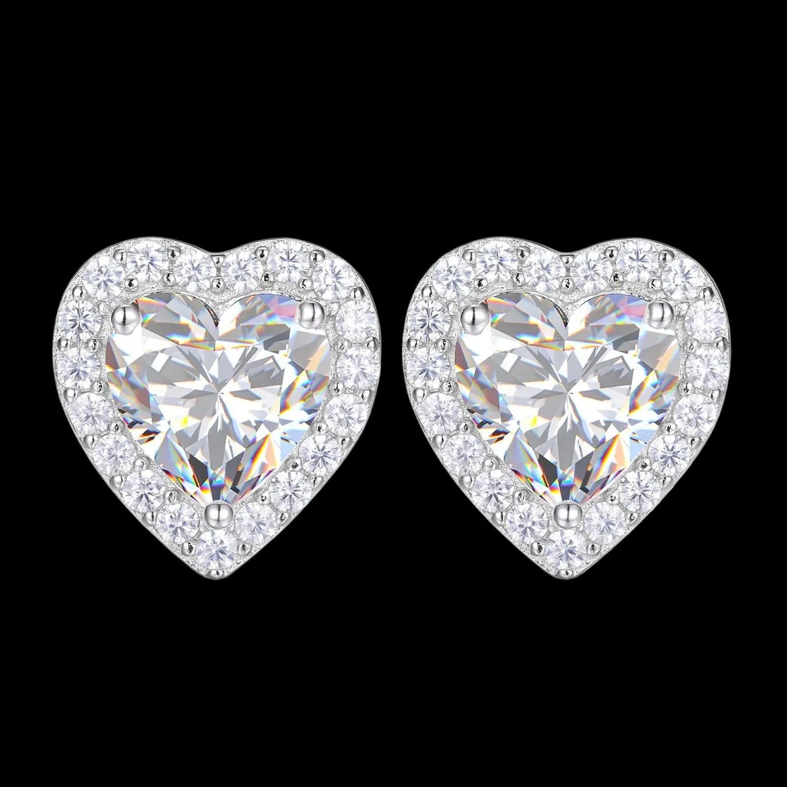 Unisex Iced Out 925 Sterling Silver VVS Moissanite Heart Cut Stud Earrings