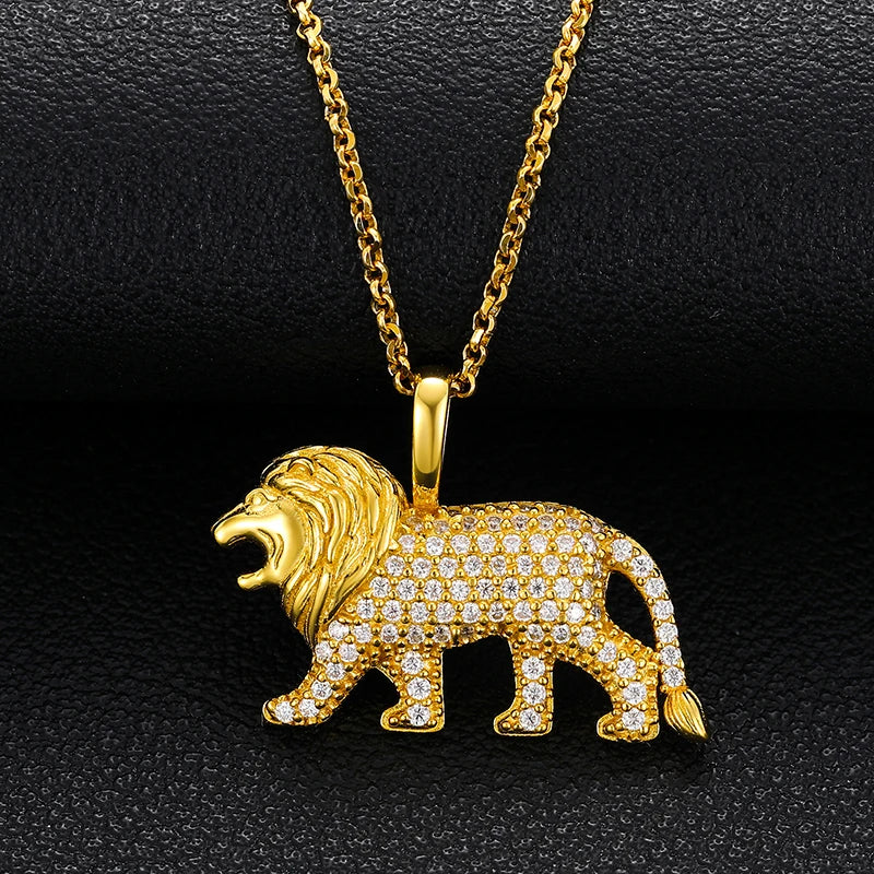 Unisex Iced Out Lion Pendant 925 Sterling Silver VVS Moissanite TQP0058