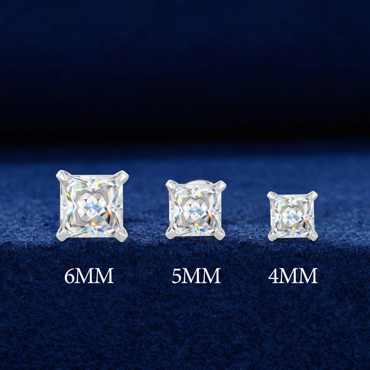 Unisex Princess Cut Moissanite Stud Earrings 925 Sterling Silver