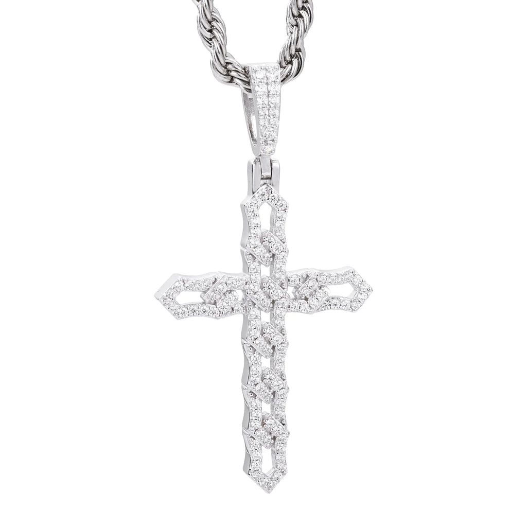 Unisex 925 Sterling Silver VVS Moissanite Cross Iced Out Pendant TQP0851