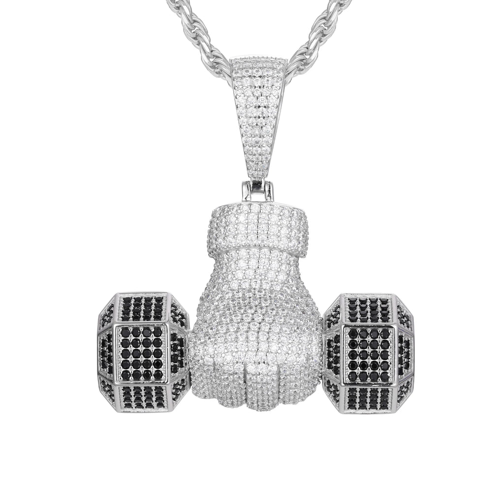 Unisex Iced Out Dumbbell Pendant 925 Sterling Silver VVS Moissanite TQP0374