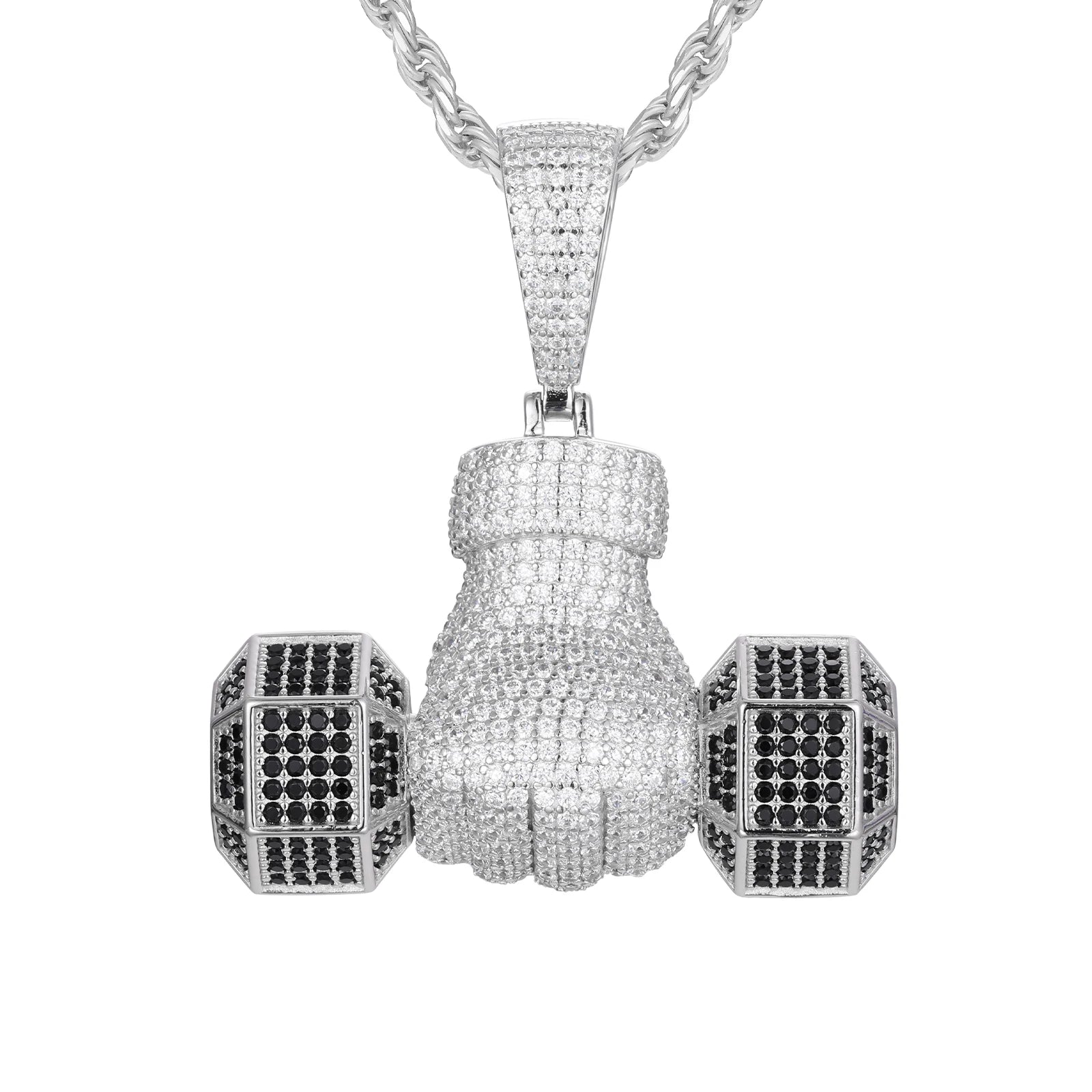 Unisex Iced Out Dumbbell Pendant 925 Sterling Silver VVS Moissanite TQP0374