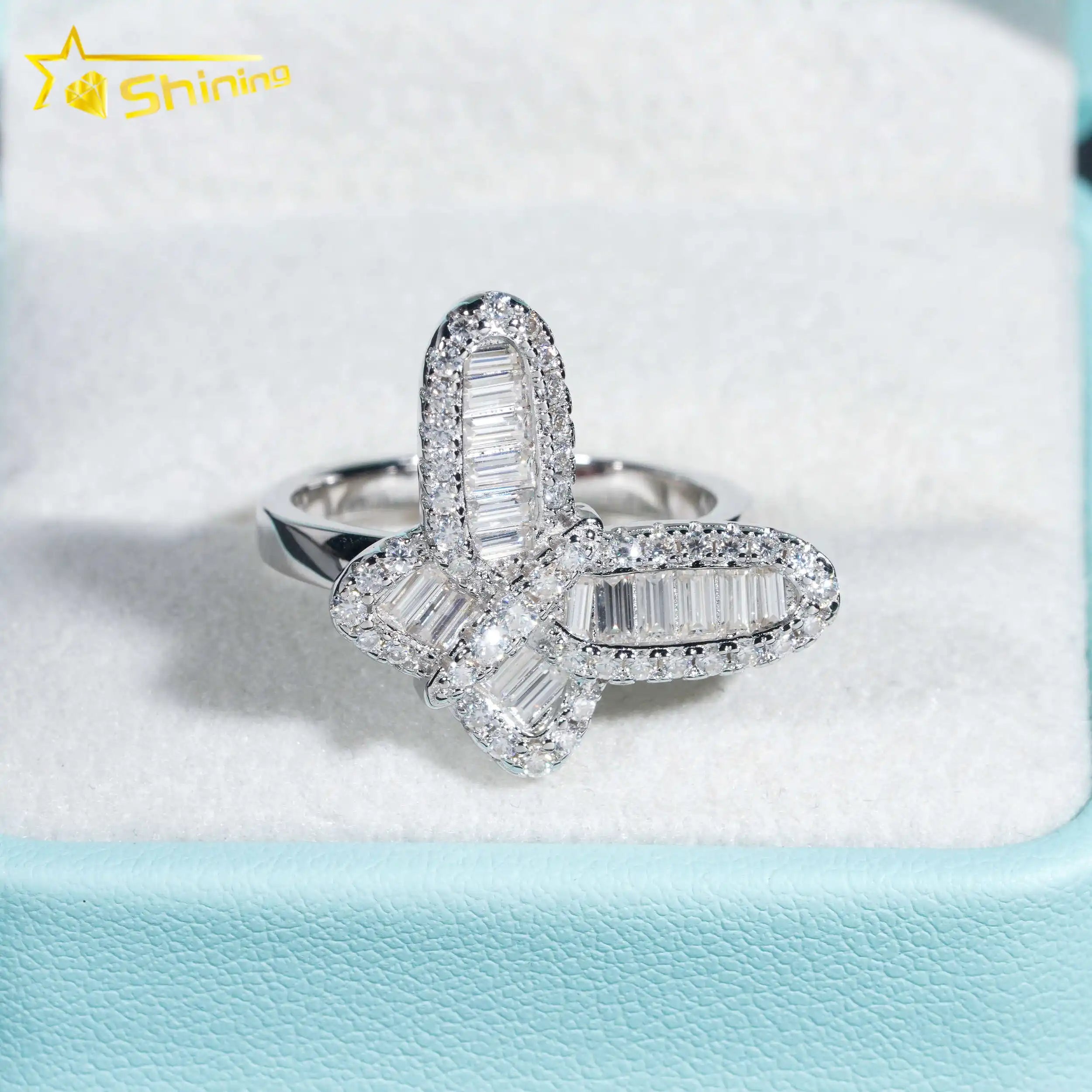 Unisex Iced Out 925 Sterling Silver VVS Moissanite Round Brilliant Cut Butterfly Ring