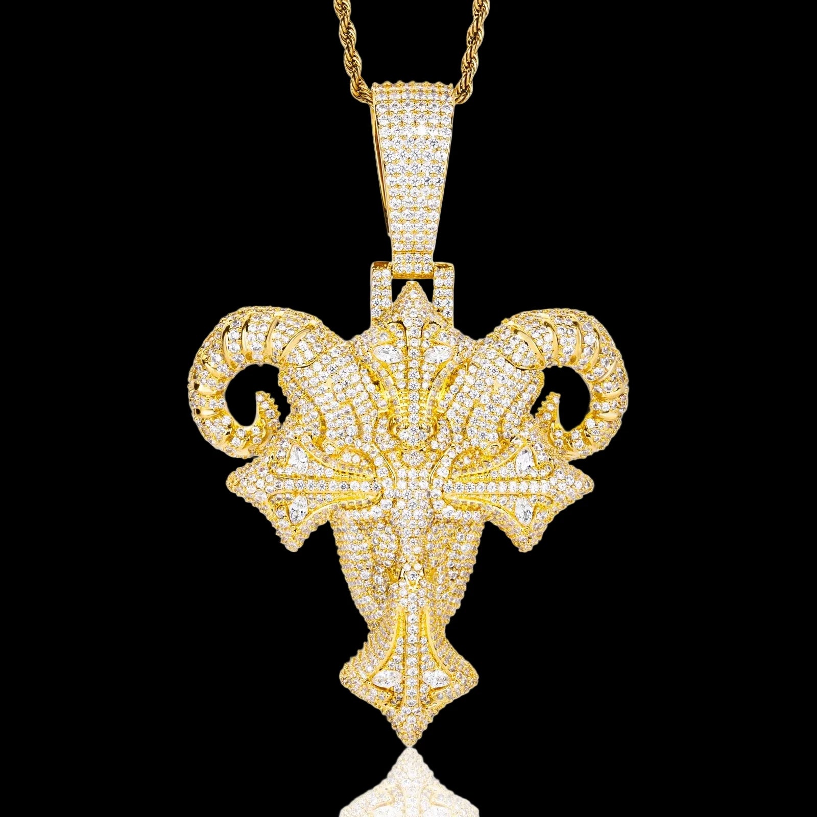 Men's Gold Plated Moissanite Iced Out Cross Goat Head Pendant CZP1202