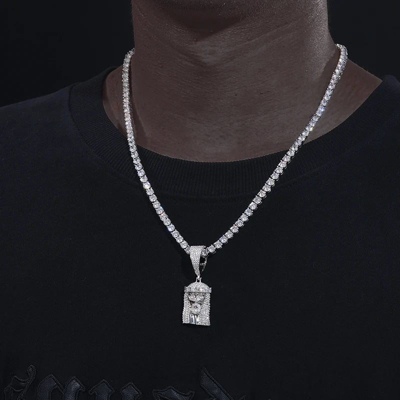 Unisex 925 Sterling Silver VVS Moissanite Baguette Iced Out Jesus Piece Pendant TQP0233