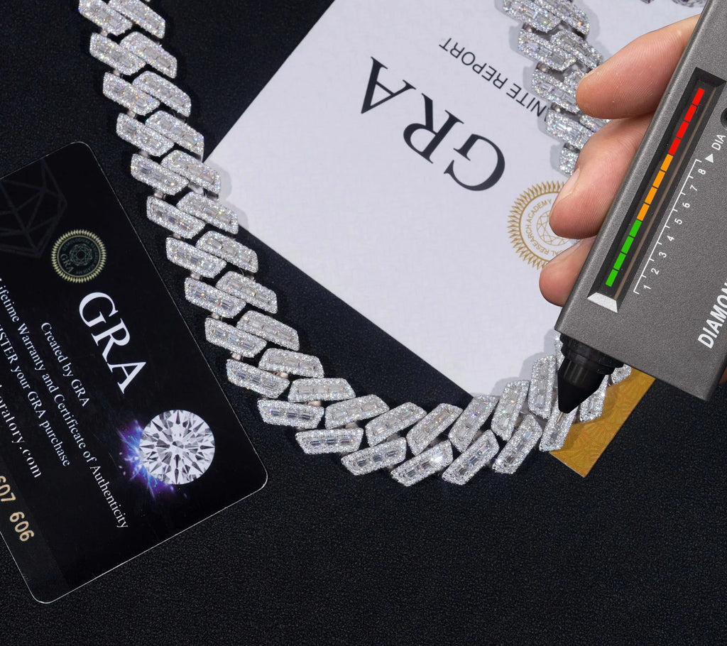 Men's 18mm Baguette Cut VVS Moissanite Cuban Link Chain Necklace 925 Sterling Silver