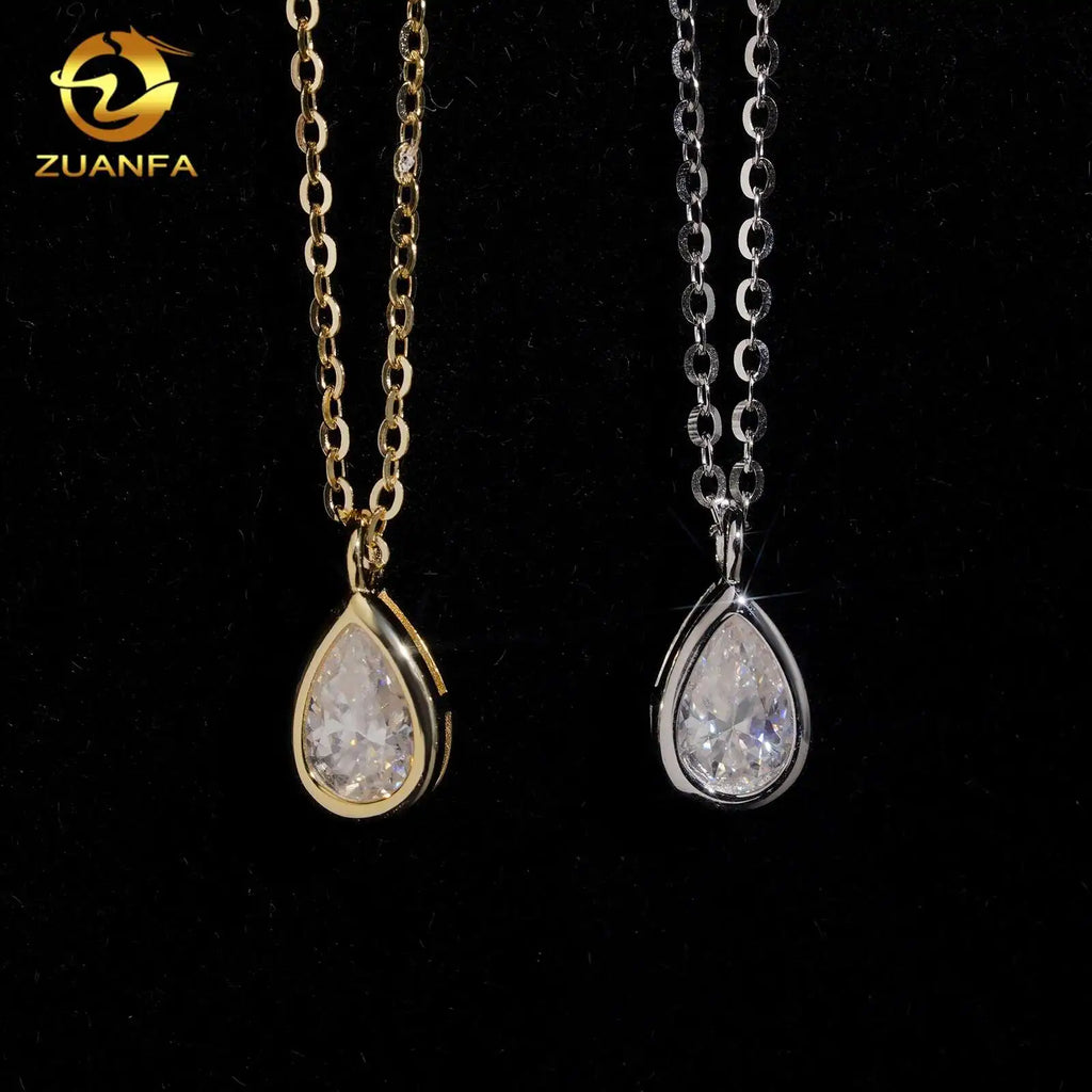 Unisex Iced Out 925 Sterling Silver VVS Moissanite Bezel Drop Pendant Necklace