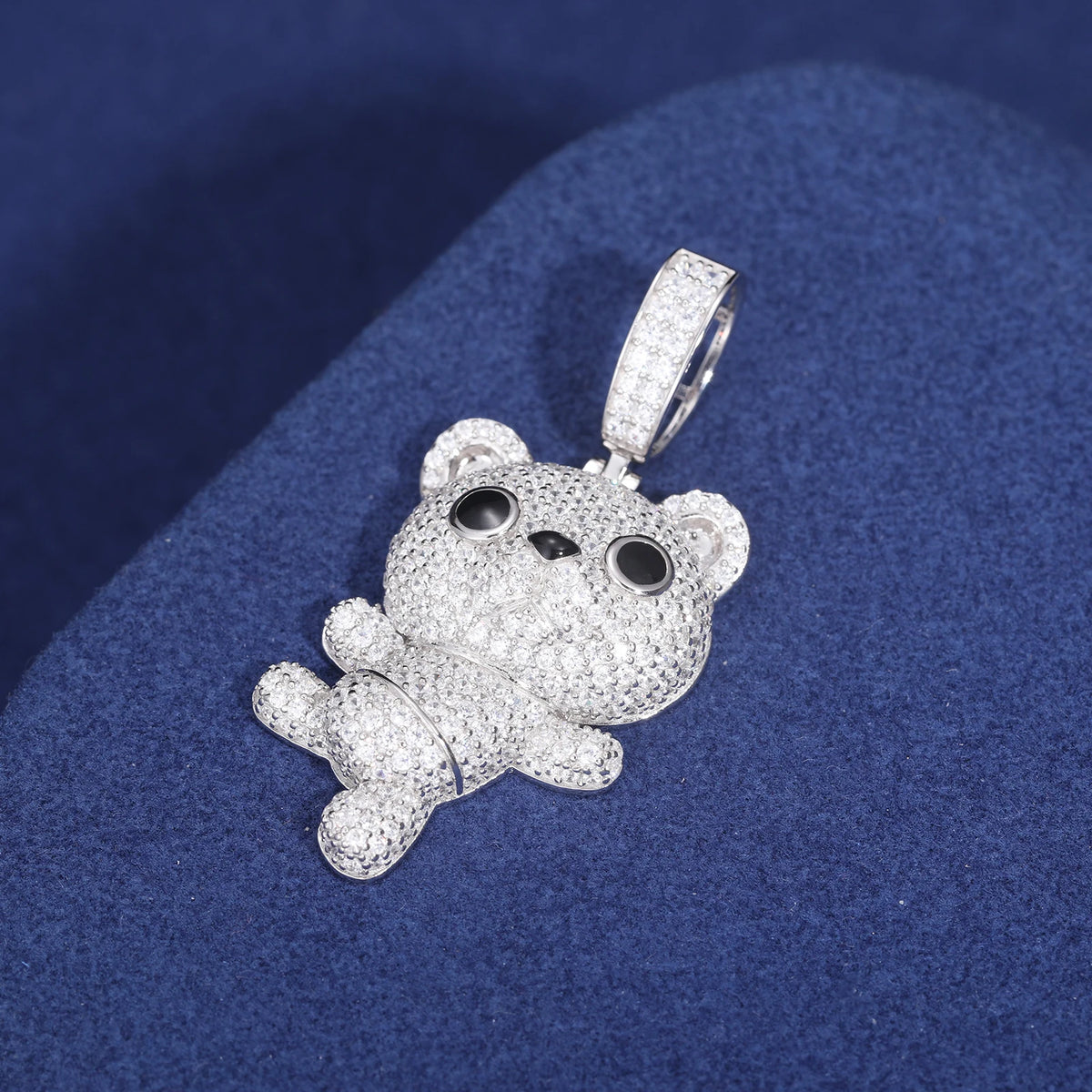 Unisex 925 Sterling Silver VVS Moissanite Dancing Little Bear Iced Out Pendant