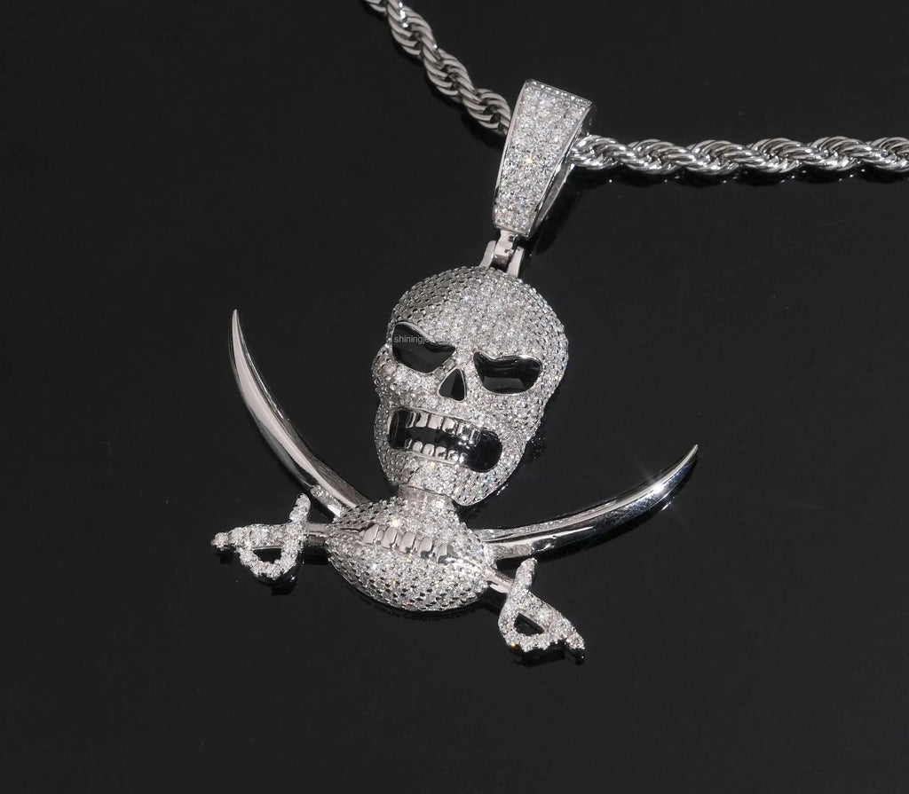 Unisex 925 Sterling Silver VVS Moissanite Iced Out Skull Pendant YHP0592