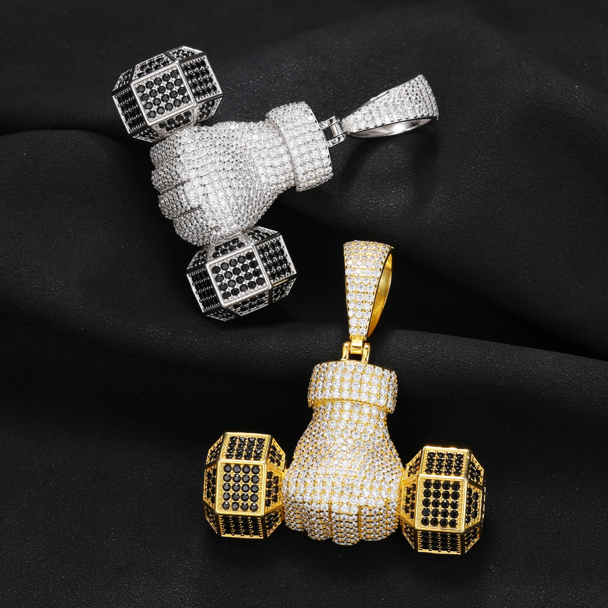 Unisex Iced Out Dumbbell Pendant 925 Sterling Silver VVS Moissanite TQP0374